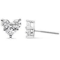 10K White Gold 1/2 Ct Diamond 3 Stone Trio Heart Stud Earring