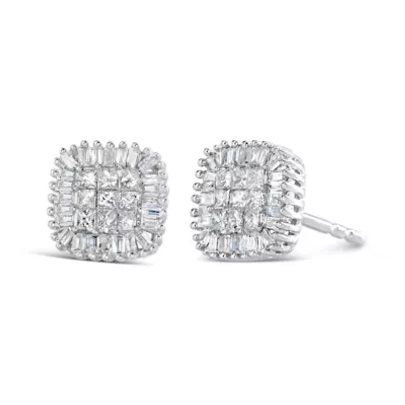 10K White Gold 1/2 Ct Diamond Composite Stud Earrings