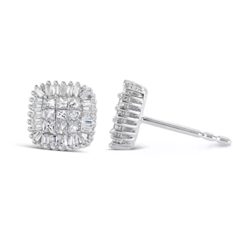 10K White Gold 1/2 Ct Diamond Composite Stud Earrings
