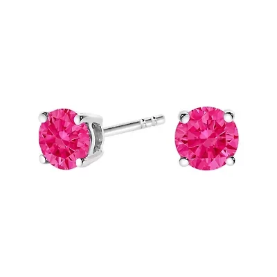 10K White Gold / Ct Lab Created Pink Diamond Solitaire Stud Earrings