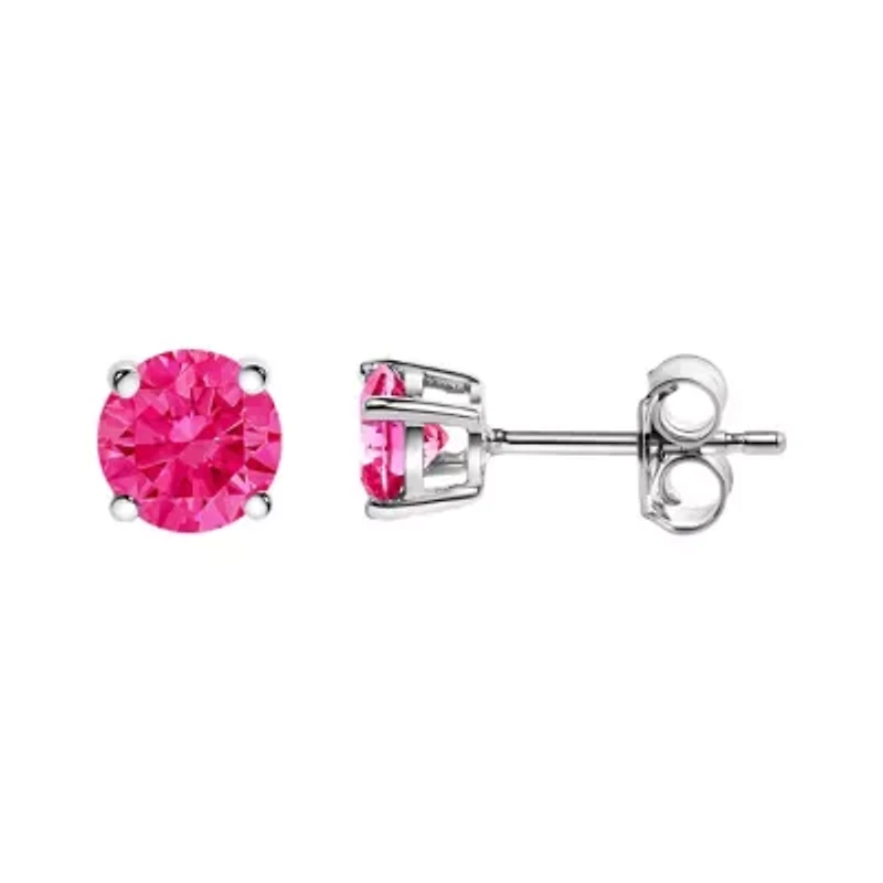 10K White Gold / Ct Lab Created Pink Diamond Solitaire Stud Earrings