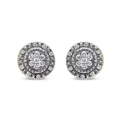 10K Yellow Gold Diamond Accent Halo Stud Earrings