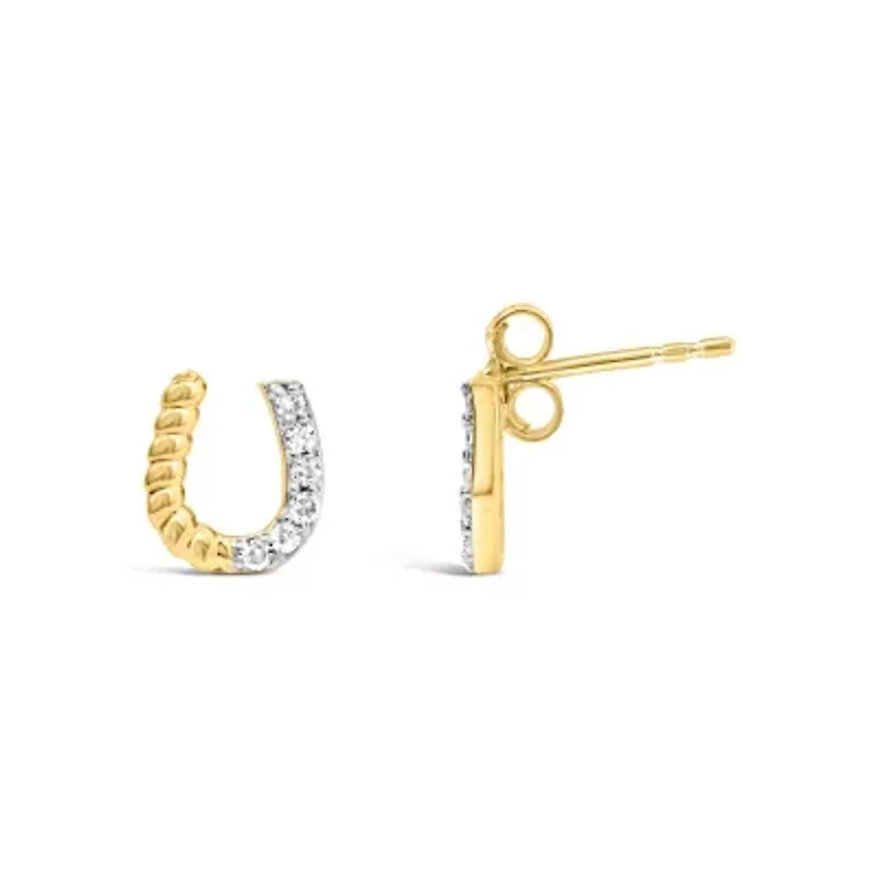 10K Yellow Gold 1/10 Ct Braided Horseshoe Stud Earrings
