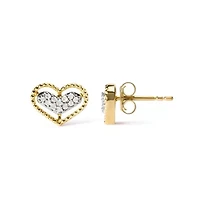 10K Yellow Gold 1/10 Ct Diamond Heart and Beaded Halo Stud Earrings