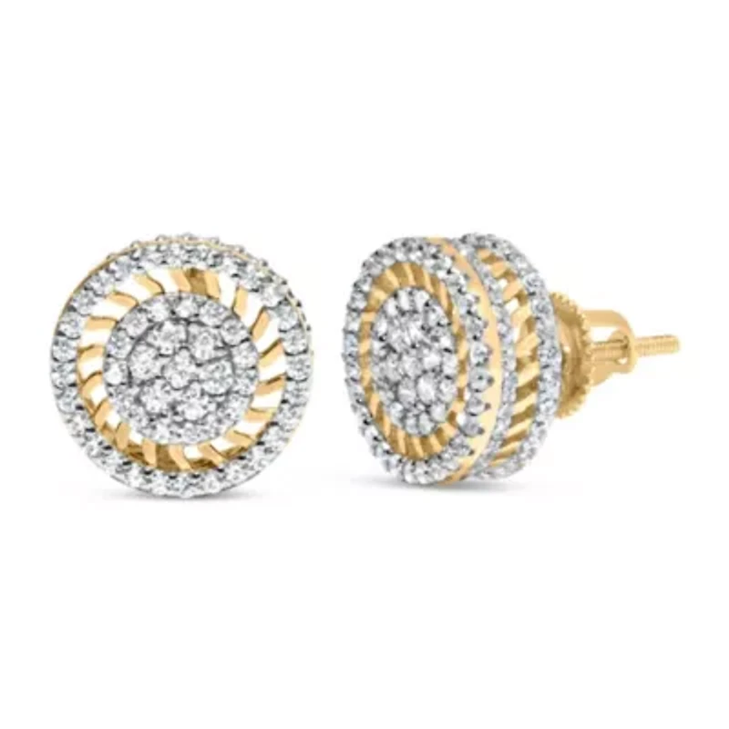 10K Yellow Gold 1.00 Ct Diamond Halo Radiant Sunburst Stud Earrings