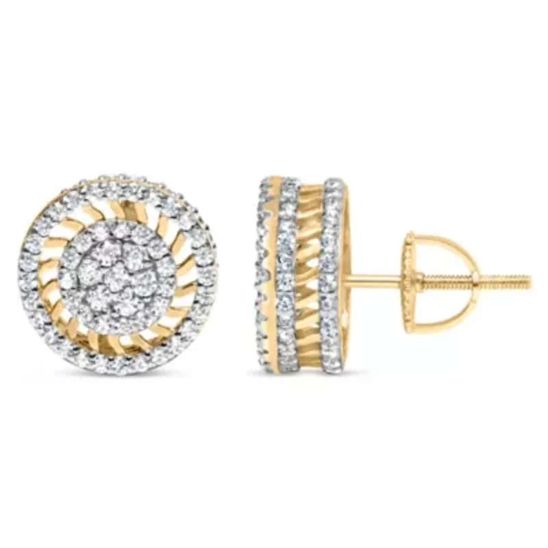 10K Yellow Gold 1.00 Ct Diamond Halo Radiant Sunburst Stud Earrings