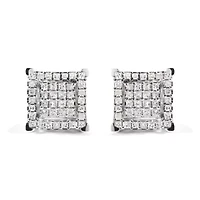 10K White Gold 1 1/4 Ct Princess Diamond Composite Square and Halo Stud Earrings