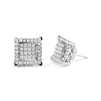 10K White Gold 1 1/4 Ct Princess Diamond Composite Square and Halo Stud Earrings