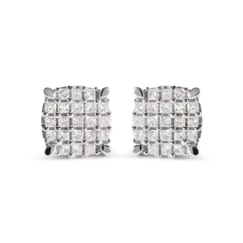 10K White Gold 3/4 Ct Princess Diamond Composite Cushion Shape Stud Earrings