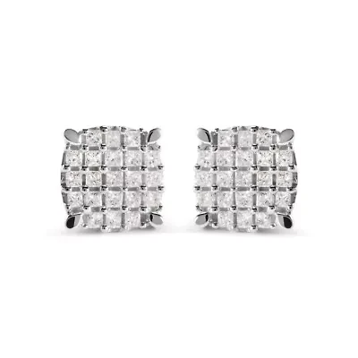 10K White Gold 3/4 Ct Princess Diamond Composite Cushion Shape Stud Earrings