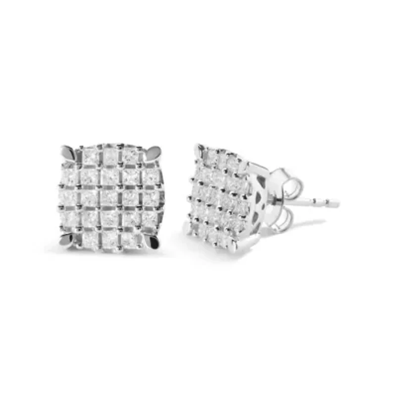 10K White Gold 3/4 Ct Princess Diamond Composite Cushion Shape Stud Earrings