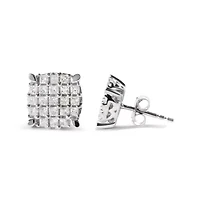 10K White Gold 3/4 Ct Princess Diamond Composite Cushion Shape Stud Earrings