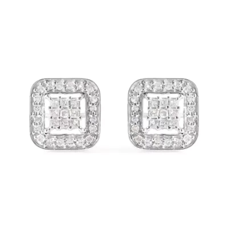 10K White Gold 5/8 Cttw Diamond Composite Stud Earrings