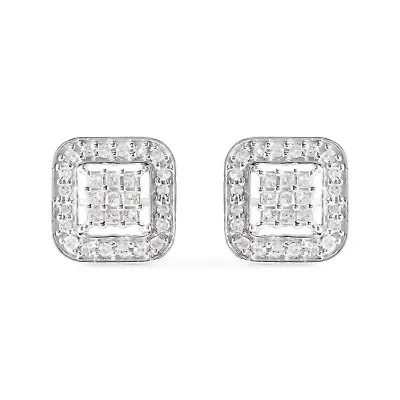 10K White Gold 5/8 Cttw Diamond Composite Stud Earrings