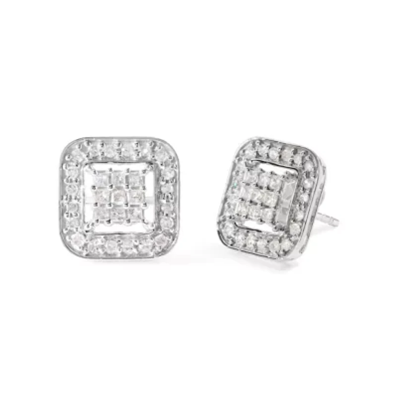 10K White Gold 5/8 Cttw Diamond Composite Stud Earrings