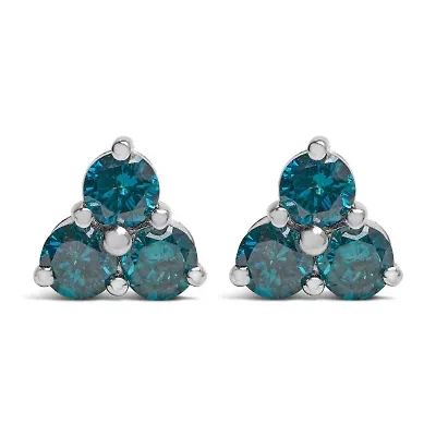 14KT White Gold Blue Diamond Trio Stud Earrings