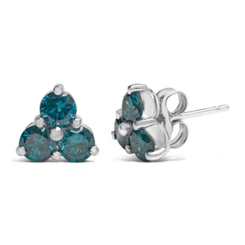 14KT White Gold Blue Diamond Trio Stud Earrings