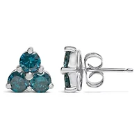 14KT White Gold Blue Diamond Trio Stud Earrings