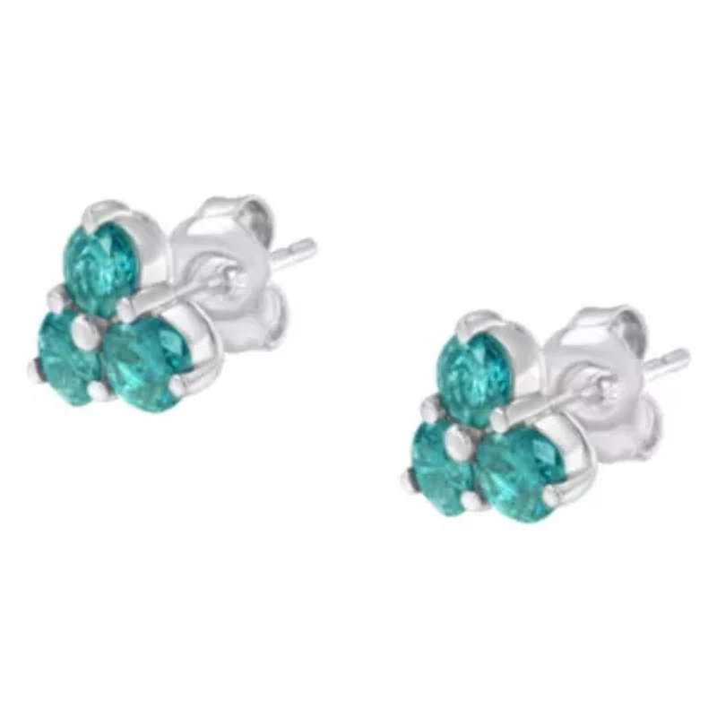 14KT White Gold Blue Diamond Trio Stud Earrings