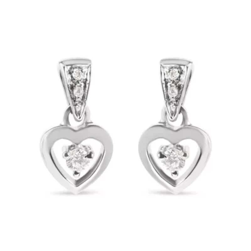 14K White Gold 1/6 Ct Diamond Dangle Heart Stud Earrings