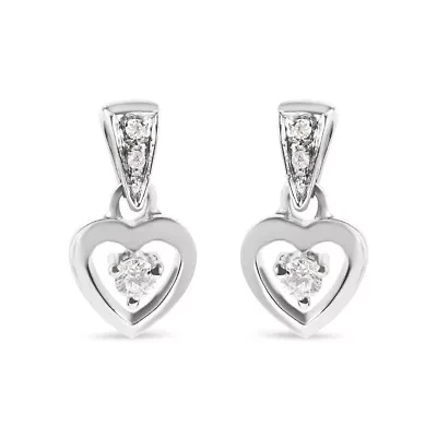 14K White Gold 1/6 Ct Diamond Dangle Heart Stud Earrings