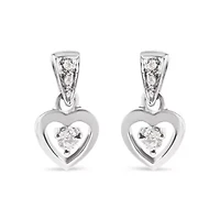14K White Gold 1/6 Ct Diamond Dangle Heart Stud Earrings