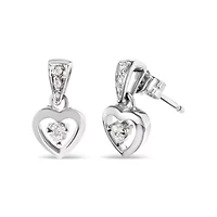 14K White Gold 1/6 Ct Diamond Dangle Heart Stud Earrings