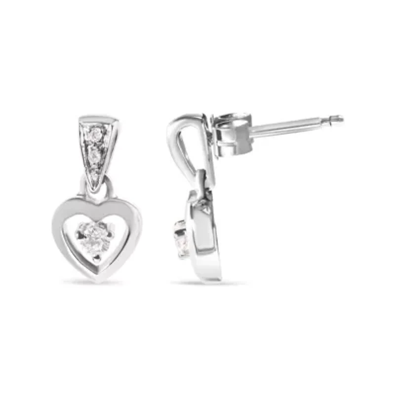 14K White Gold 1/6 Ct Diamond Dangle Heart Stud Earrings