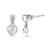 14K White Gold 1/6 Ct Diamond Dangle Heart Stud Earrings