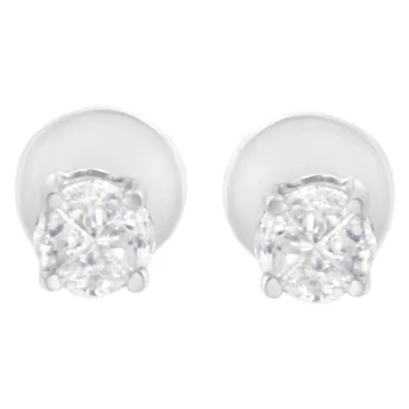 14K White Gold 1/2 Cttw Pie-Cut Diamond Solitaire Stud Earrings