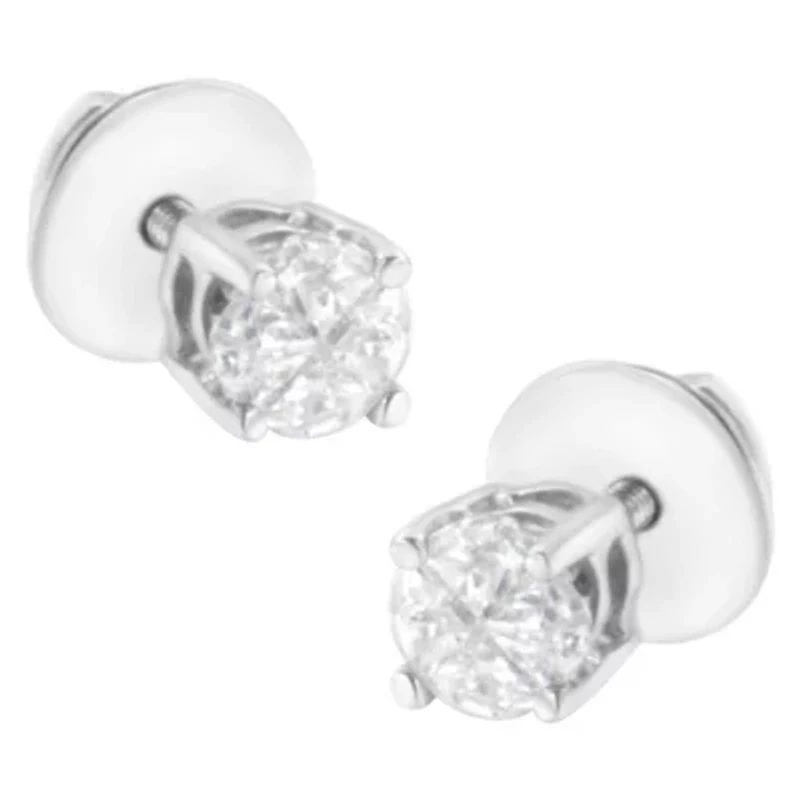 14K White Gold 1/2 Cttw Pie-Cut Diamond Solitaire Stud Earrings
