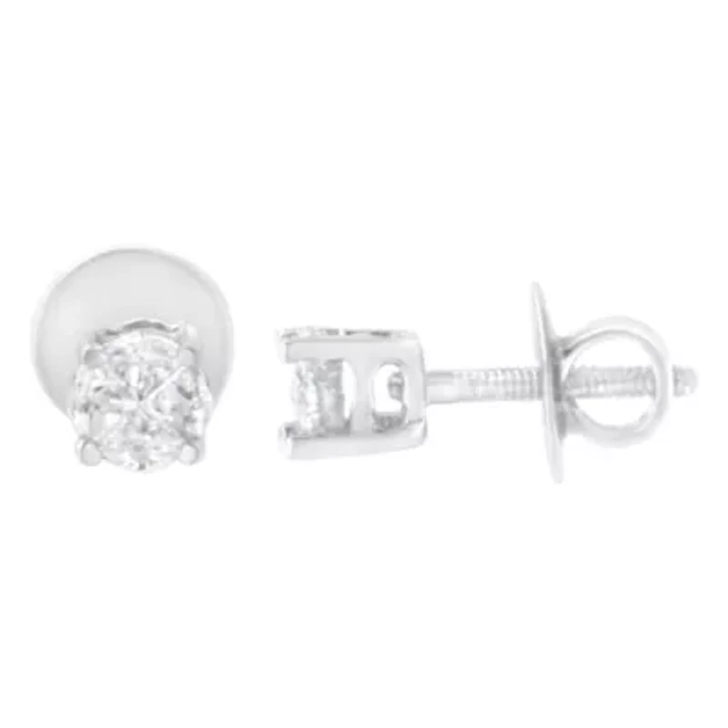 14K White Gold 1/2 Cttw Pie-Cut Diamond Solitaire Stud Earrings