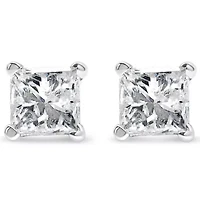 14K White Gold 3/8 Ct Princess Diamond Solitaire Stud Earrings