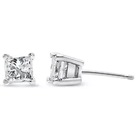 14K White Gold 3/8 Ct Princess Diamond Solitaire Stud Earrings