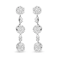 14K White Gold 2.00 Cttw Diamond Composite Cluster Floral Drop Earrings