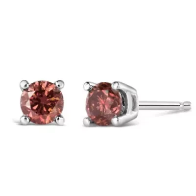 14K Gold 1/3 Ct Pink Diamond Solitaire Stud Earrings ( Pink Color