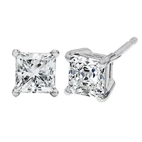 Lab Created 14K White Gold / Ct Princess Lab Grown Diamond Solitaire Stud Earrings