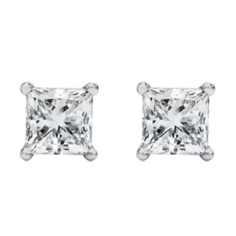 Lab Created 14K White Gold / Ct Princess Lab Grown Diamond Solitaire Stud Earrings