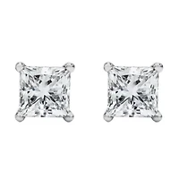 Lab Created 14K White Gold / Ct Princess Lab Grown Diamond Solitaire Stud Earrings