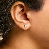 Lab Created 14K White Gold / Ct Princess Lab Grown Diamond Solitaire Stud Earrings