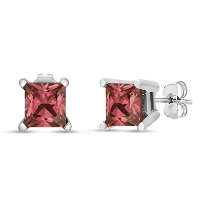 Lab Created 14K White Gold 1/2 Ct Lab Grown Pink Princess Diamond Solitaire Stud Earrings