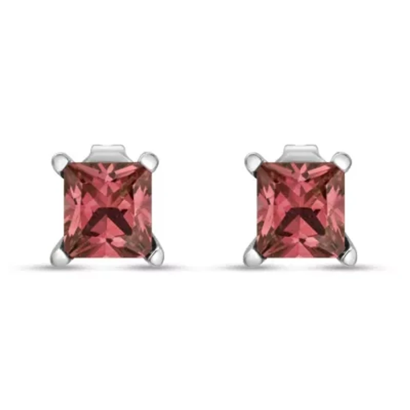 Lab Created 14K White Gold 1/2 Ct Lab Grown Pink Princess Diamond Solitaire Stud Earrings