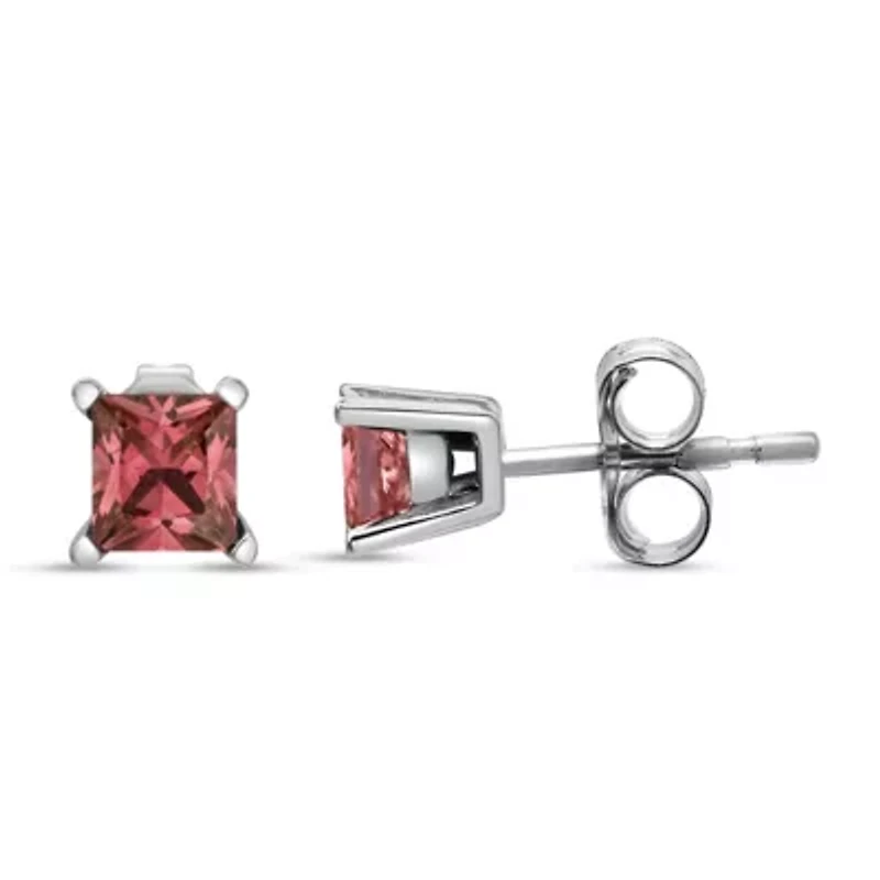 Lab Created 14K White Gold 1/2 Ct Lab Grown Pink Princess Diamond Solitaire Stud Earrings
