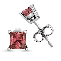 Lab Created 14K White Gold 1/2 Ct Lab Grown Pink Princess Diamond Solitaire Stud Earrings