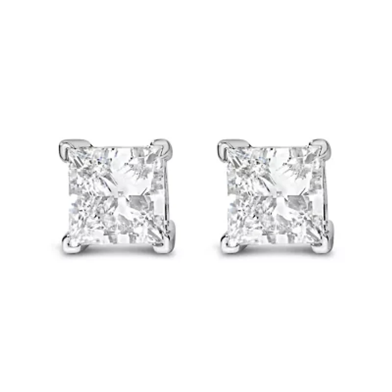 Lab Created 14K White Gold 1.0 Ct Princess Lab Grown Diamond Solitaire Stud Earrings