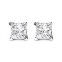 Lab Created 14K White Gold 1.0 Ct Princess Lab Grown Diamond Solitaire Stud Earrings