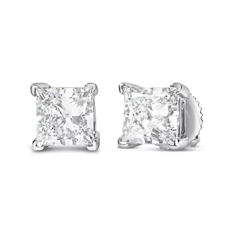 Lab Created 14K White Gold 1.0 Ct Princess Lab Grown Diamond Solitaire Stud Earrings