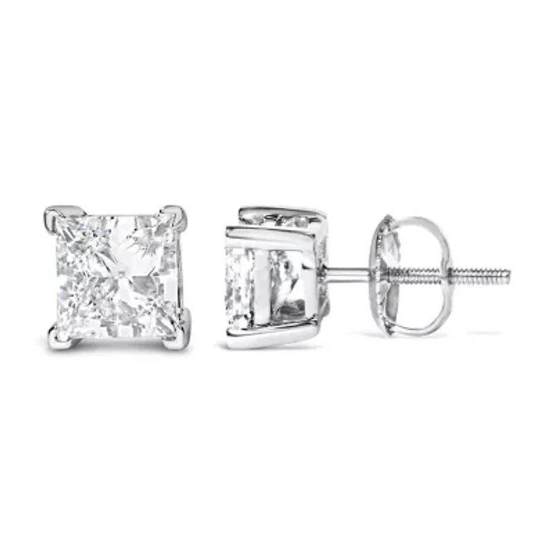 Lab Created 14K White Gold 1.0 Ct Princess Lab Grown Diamond Solitaire Stud Earrings