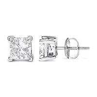 Lab Created 14K White Gold 1.0 Ct Princess Lab Grown Diamond Solitaire Stud Earrings