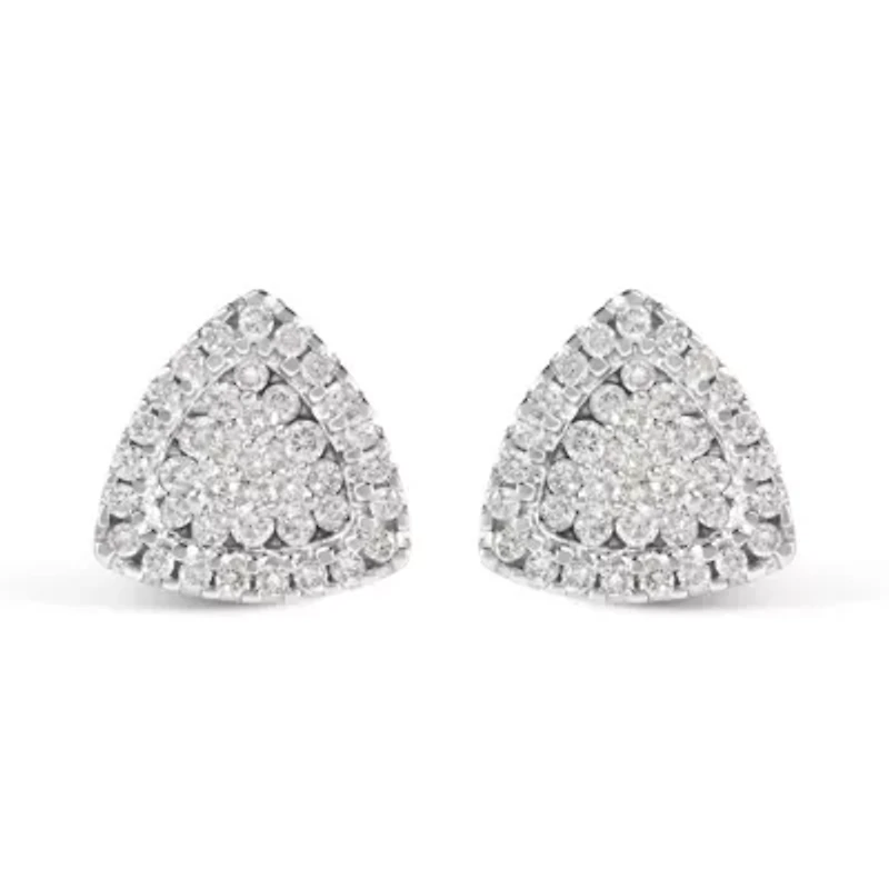 14K White Gold 1/2 Ct Trillion Shaped Diamond Stud Earrings